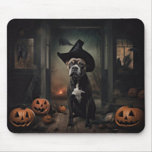 Tapis De Souris Staffordshire Terrier Citrouilles Halloween effray