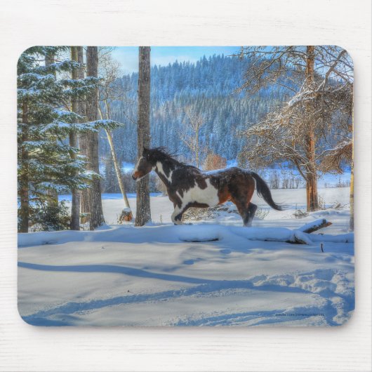 Tapis De Souris Stallion Pinto Paint & Neige d'hiver (Devant)