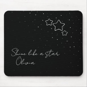 Tapis De Souris Star Trio en noir et blanc avec message et nom