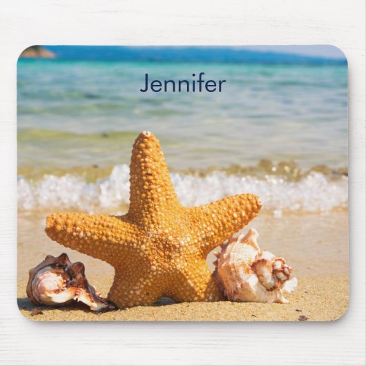 Tapis De Souris Starfish and Seashells on the Beach Personnalisé (Devant)