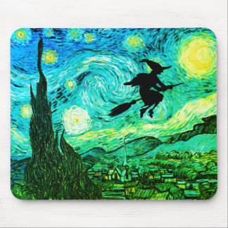 Tapis De Souris Starry Lune de nuit Volant Sorcière Silhouette