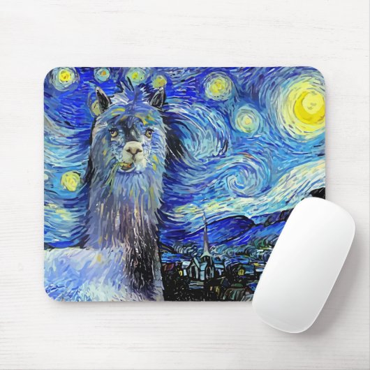 Tapis De Souris Starry Night Funny Alpaca Paysage Parodie (Avec souris)