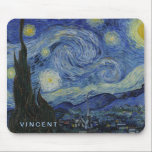 Tapis De Souris Starry Night Vincent van Gogh<br><div class="desc">Ce magnifique design d'art montre le célèbre tableau du peintre post-impressionniste néerlandais Vincent van Gogh, "La nuit étoilée". Peint lors de son séjour à l'asile de Saint Rémy dans les années 1880, van Gogh dépeignait les collines ondulantes et les cyprès qu'il voyait depuis sa fenêtre. Il ajouta aussi le village,...</div>