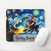 Tapis De Souris Starry Night Witchy Halloween Design (Avec souris)