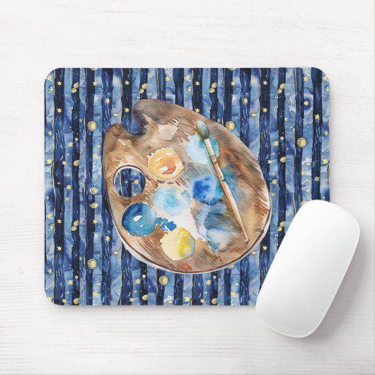 Tapis De Souris Starry Sky Blue Peach Yellow Paint (Avec souris)