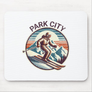 Tapis De Souris Station de ski d'hiver Retro Vintage Park City Uta