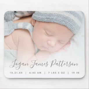 Tapis De Souris Statistiques de naissance de bébé avec photo perso
