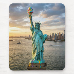 Tapis De Souris Statue de la Liberté avec cône de glace arc-en-cie
