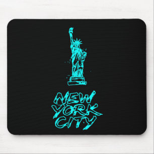 Tapis De Souris Statue de la Liberté de New York City Néon Cyan Pi