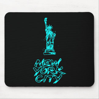 Tapis De Souris Statue de la Liberté de New York City Néon Cyan Pi