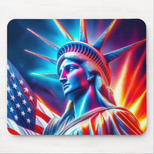 Tapis De Souris Statue de la Liberté Rouge Blanc Bleu avec drapeau