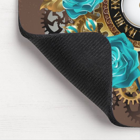 Tapis De Souris Steampunk Clock and Turquoise Roses on Striped (Coin)