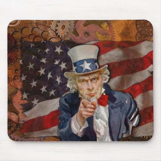 Tapis De Souris Steampunk Sam Patriotique US Drapeau Design (Devant)