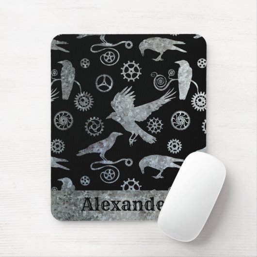 Tapis De Souris Steampunk Silver Zinc Gears and Crows Custom Nom (Avec souris)