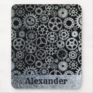 Tapis De Souris Steampunk Silver Zinc Gears Nom personnalisé