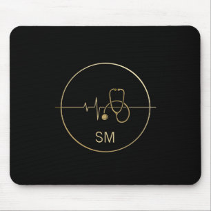 Tapis De Souris Stéthoscope médical Monogramme Noir Or Battement d
