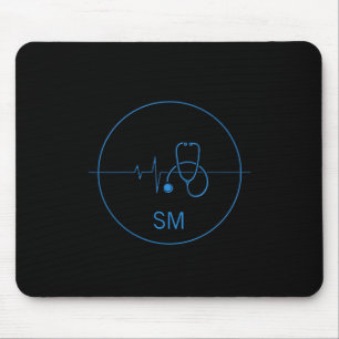 Tapis De Souris Stéthoscope Médical Noir Bleu Monogramme Battement