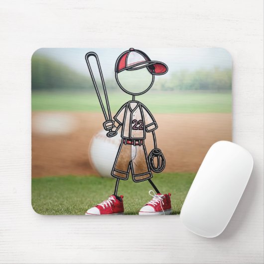 Tapis De Souris Stick Figure Baseball Player (Avec souris)