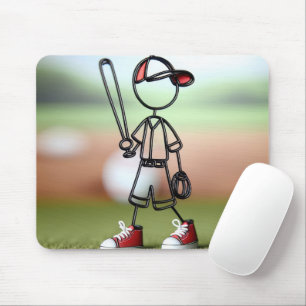Tapis De Souris Stick Figure Baseball Player Avec Baskets Rouges