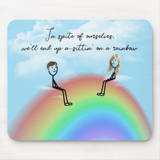 Tapis De Souris Stick Figure Couple sur un arc-en-ciel (Devant)