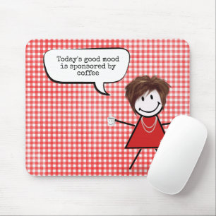 Tapis De Souris Stick Girl with Coffee Mug on En vichy