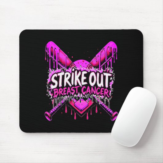 Tapis De Souris Strike Out Breast Cancer Baseball Softball Drip Ho (Avec souris)