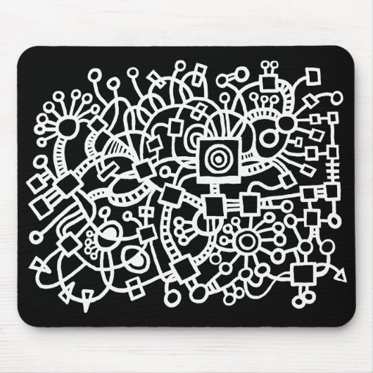 Tapis De Souris Structure Abstraite - Blanc sur Noir (Devant)