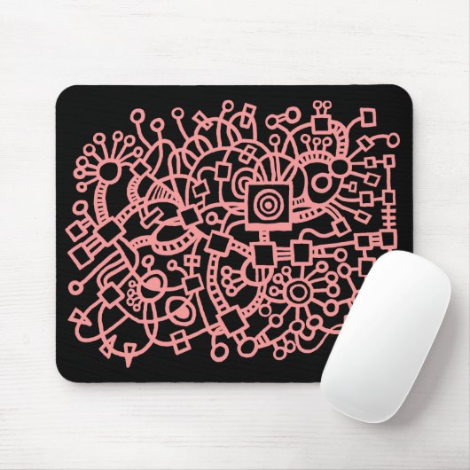 Tapis De Souris Structure Abstraite - Rose doux sur noir (Avec souris)