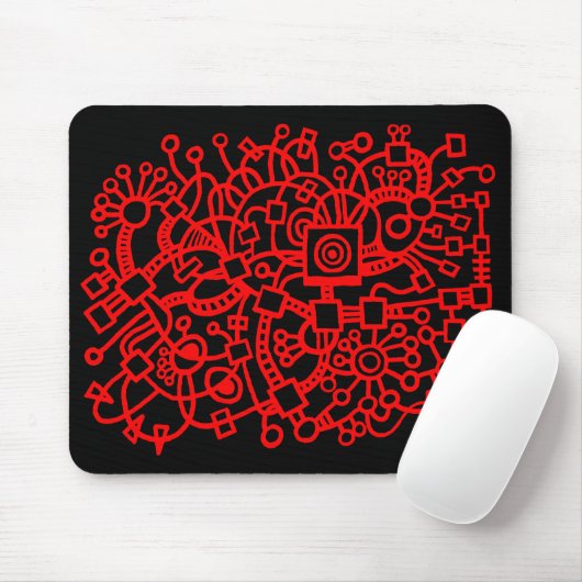 Tapis De Souris Structure Abstraite - Rouge sur Noir (Avec souris)