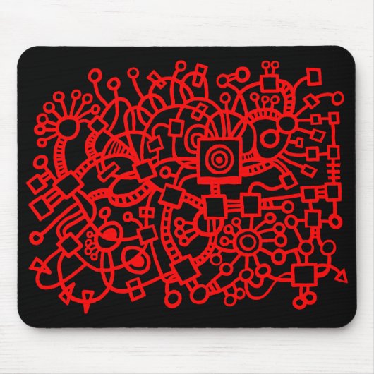 Tapis De Souris Structure Abstraite - Rouge sur Noir (Devant)