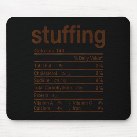 Tapis De Souris Stuffing Nutrition Facts Funny Thanksgiving Food C (Devant)