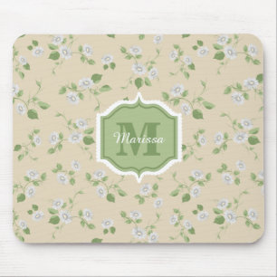 Tapis De Souris Style chalet Floral Blanc Faisées Crème Monogram