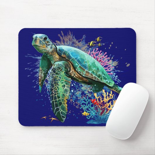 Tapis De Souris Style d'aquarelle sous-marine de tortue marine (Avec souris)