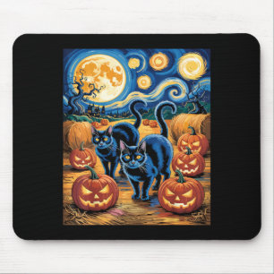 Tapis De Souris Style d'art étoilé Chats noirs Halloween Citrouill