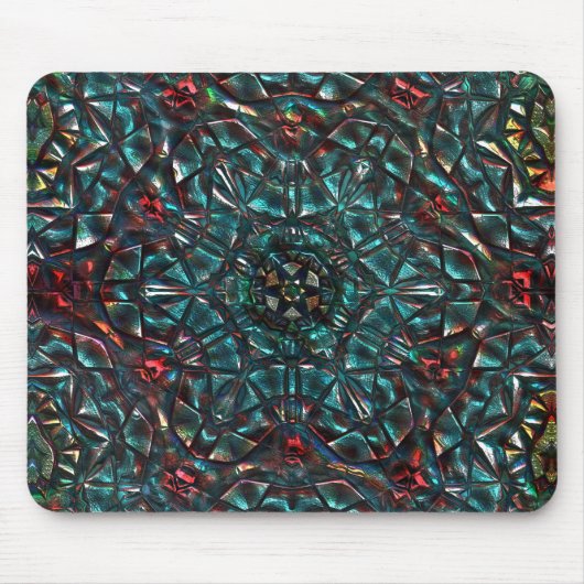 Tapis De Souris style kaléidoscope vieux métal chrome bleu vert (Devant)