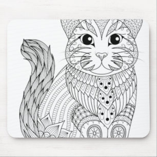 Tapis De Souris Style livre de coloration pour adultes Chat auto-c