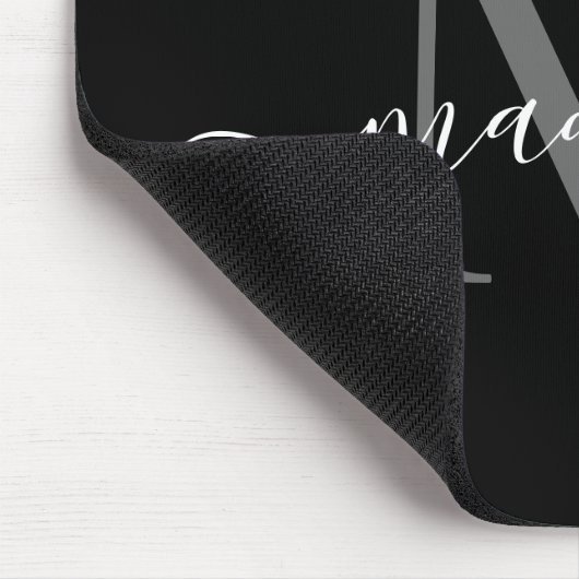 Tapis De Souris Style noir blanc Monogramme Script Simple Moderne (Coin)