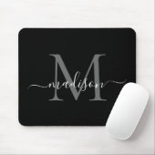 Tapis De Souris Style noir blanc Monogramme Script Simple Moderne (Avec souris)