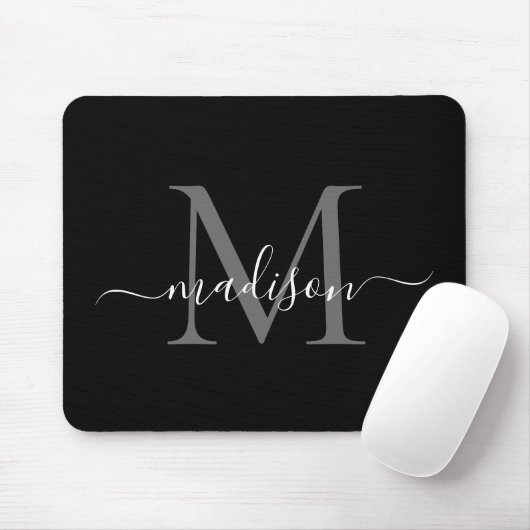 Tapis De Souris Style noir blanc Monogramme Script Simple Moderne (Avec souris)