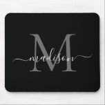 Tapis De Souris Style noir blanc Monogramme Script Simple Moderne<br><div class="desc">Élégant Noir Blanc Monogramme Script Simple Moderne Pad Souris</div>