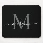 Tapis De Souris Style noir blanc Monogramme Script Simple Moderne (Devant)