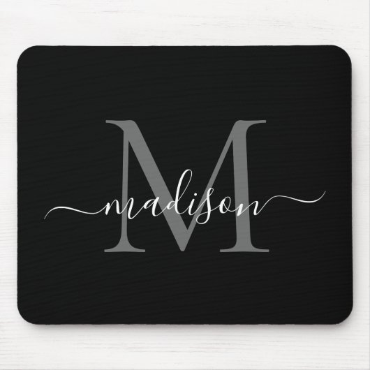 Tapis De Souris Style noir blanc Monogramme Script Simple Moderne (Devant)