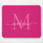 Tapis De Souris Style rose Magenta blanc Monogramme Script moderne<br><div class="desc">Style Hot rose Magenta Blanc Monogramme Script Simple Moderne Souris Pad</div>
