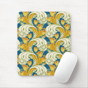 Tapis De Souris Style William Morris Tulp Tissu Floral sarcelle et