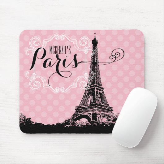 Tapis De Souris Stylish Pink Paris Eiffel Tower Ajouter un nom (Avec souris)