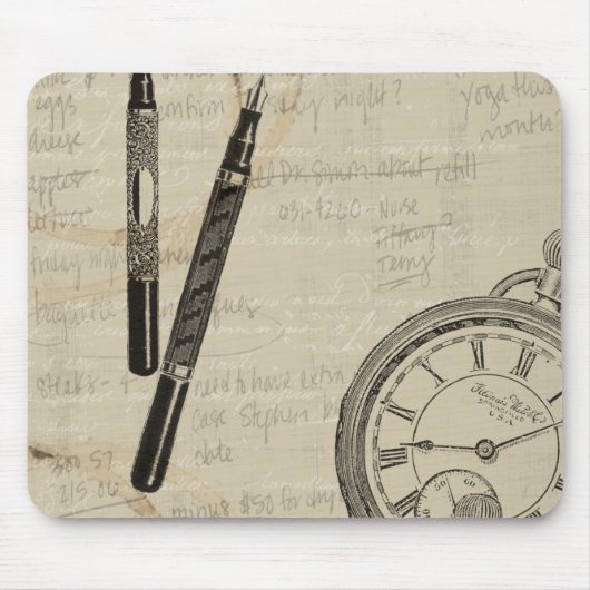 Tapis De Souris Stylos de fontaine et Watchface avec des notes (Devant)