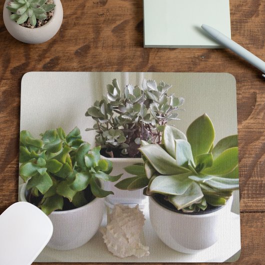 Tapis De Souris Succulents pointillés en blanc avec coquillage