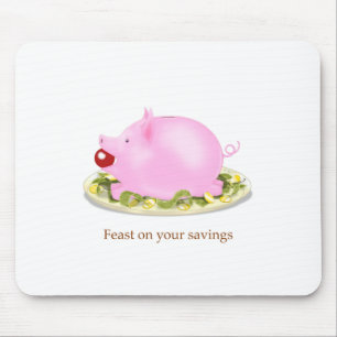 Tapis De Souris Suckling Piggy Bank sur un lit d'argent