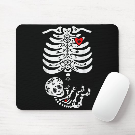 Tapis De Souris Sugar Skull Skeleton Halloween Pregnancy Annouceme (Avec souris)