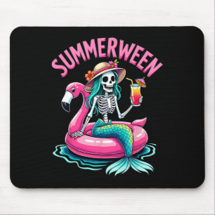 Tapis De Souris Summerween Mermaid Skeleton Beach Flamant rose Hal